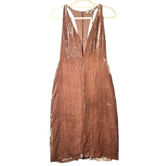 Banana Republic Dress Womens 6 Mauve‎ Pink Velvet Deep Vee Midi Formal Party NEW - Picture 1 of 10